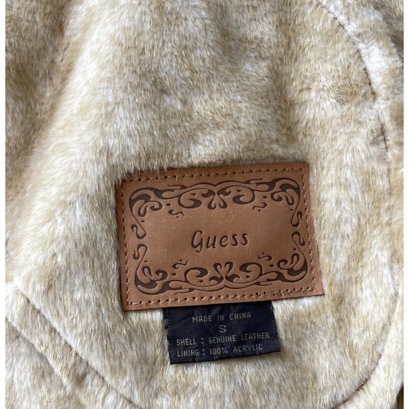 Vintage Guess Suede Leather Jacket Women’s Sz SMALL Brown Coat Faux Fur Stitched - Picture 16 of 16